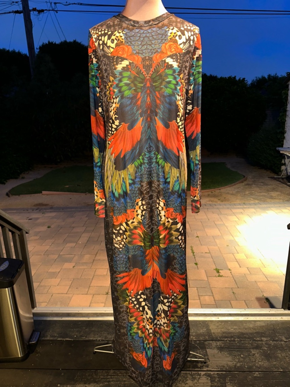 Long Sleeve Feather Print Maxi Dress in Multicolor - Picture 2 of 3